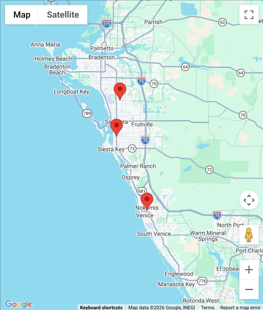 Shane Retina Ophthalmologist and Retina Specialist Locations Map of Sarasota and Venice Florida