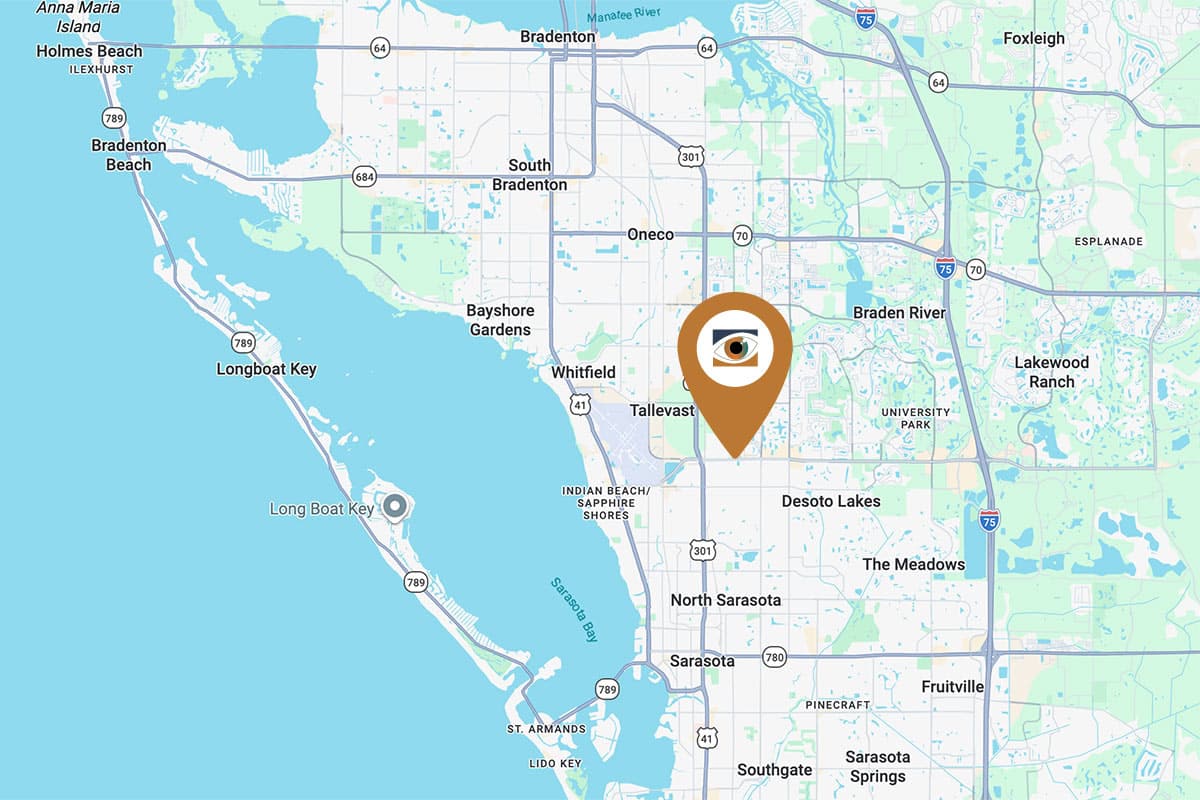 Map showing the location of Shane Retina on University Parkway in Sarasota, Florida